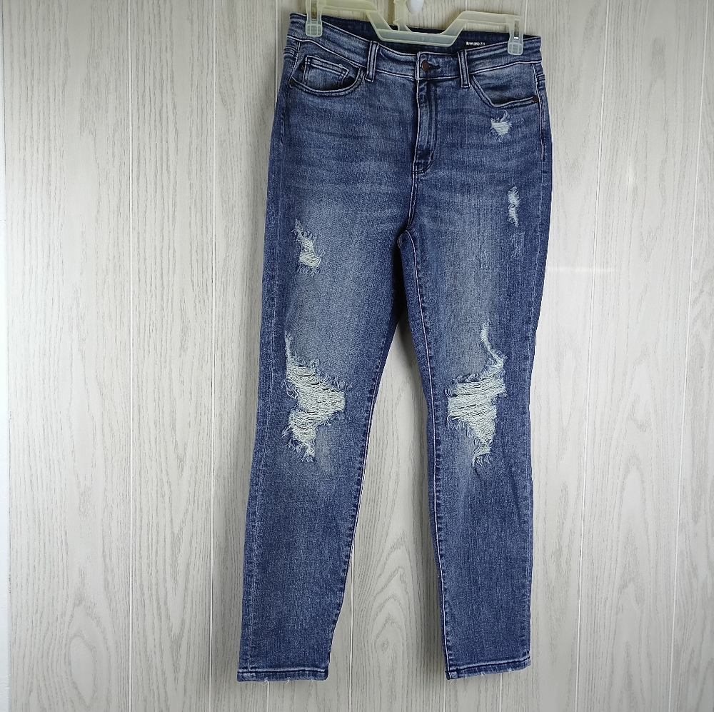 JUDY BLUE Jeans Women's Size 11/30 High-Rise Boyfriend Fit Distressed Stretch.